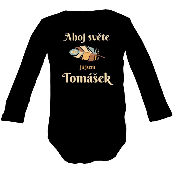 Dětské body Long  s potiskem Ahoj světe peříčko se jménem pro chlapečka