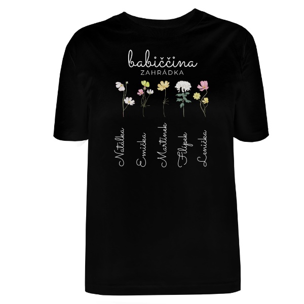 Babiččina zahrádka se jmény pěti vnoučat bílý text