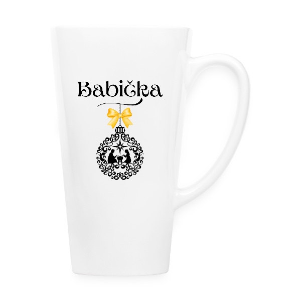 Hrnek latté s potiskem Babička vánoční ozdoba s Ježíškem v kolébce