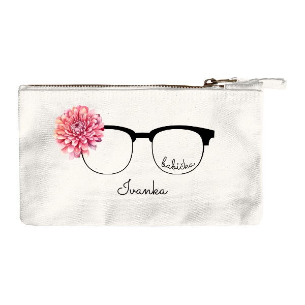 Kosmetická taška s potiskem Brýle s květinou pro babičku se jménem