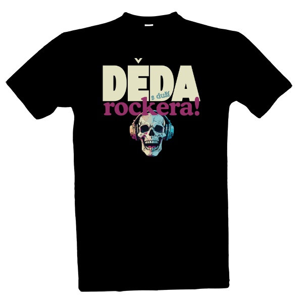 Děda s duší rockera s barevnou lebkou se sluchátky