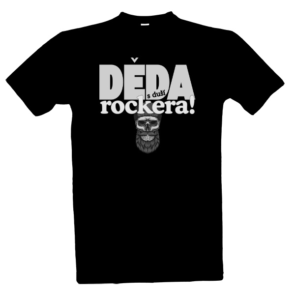 Děda s duší rockera s vousatou lebkou černobílá varianta