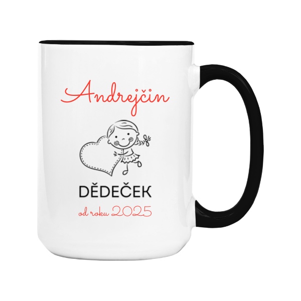 Hrnek velký barevný s potiskem Dědeček od roku 2025 se jménem vnučky