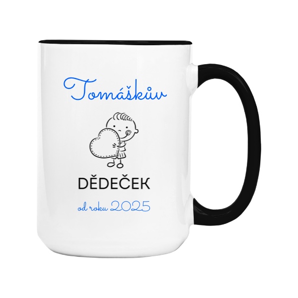 Hrnek velký barevný s potiskem Dědeček od roku 2025 se jménem vnuka