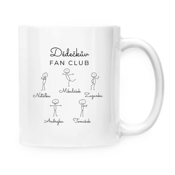 Hrnek malý bílý s potiskem Dědečkův fan club se jmény jeho pěti vnoučat