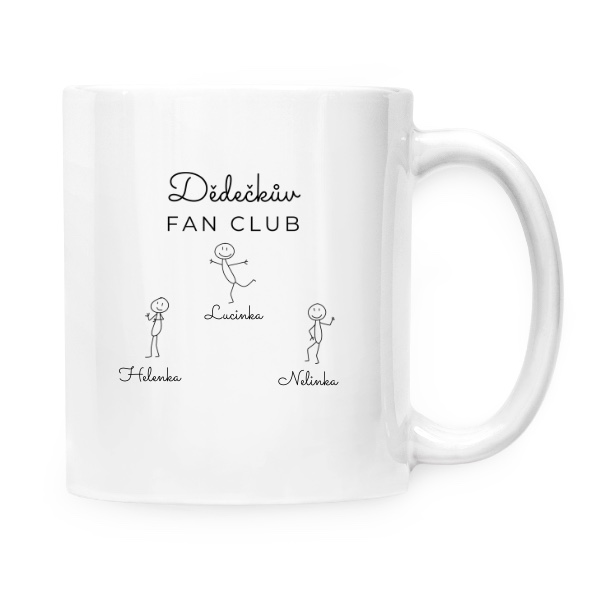 Hrnek malý bílý s potiskem Dědečkův fan club se jmény jeho tří vnoučat