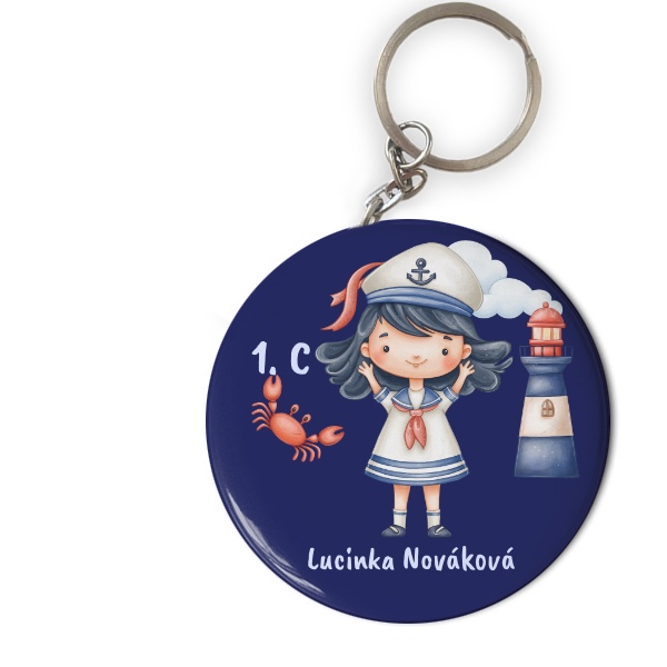 Přívěšek s otvírákem s potiskem Do první třídy pro holčičku s upravitelným textem