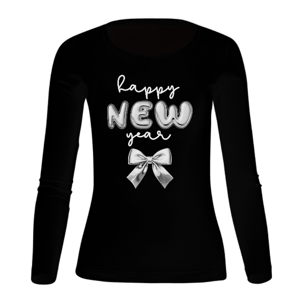 Tričko s potiskem Happy New Year se stříbrnou mašlí bílý text