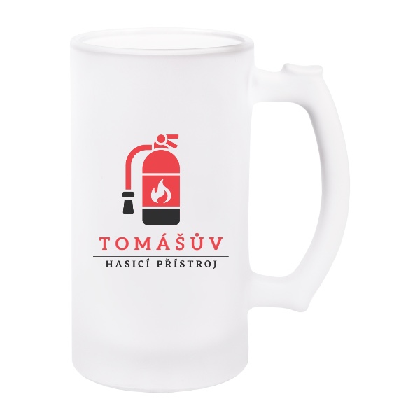 Korbel na pivo - matné sklo s potiskem Hasicí přístroj se jménem