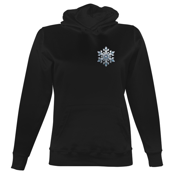 Dámská mikina s kapucí s potiskem Krystalické sněhové vločky