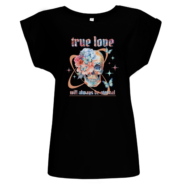 Tričko s potiskem Květinová lebka True love will always be eternal