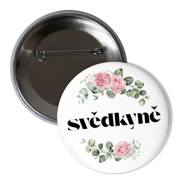 Odznáček  s potiskem Květinová placka svědkyně pivoňka eukalyptus