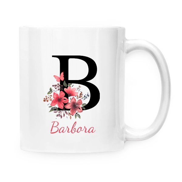 Hrnek malý bílý s potiskem Květinové písmeno B s upravitelným jménem