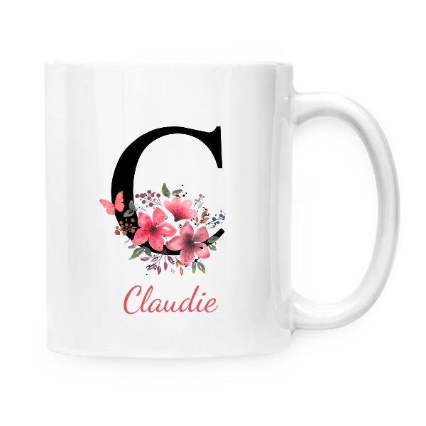 Hrnek malý bílý s potiskem Květinové písmeno C s upravitelným jménem