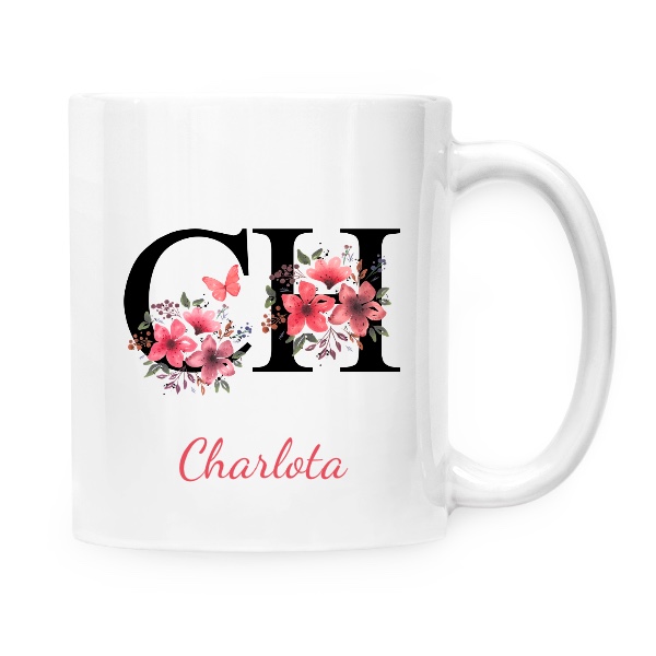 Hrnek malý bílý s potiskem Květinové písmeno CH s upravitelným jménem