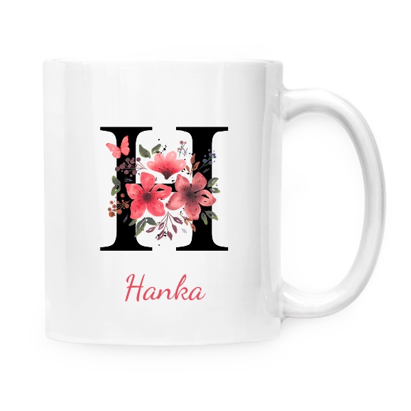 Hrnek malý bílý s potiskem Květinové písmeno H s upravitelným jménem