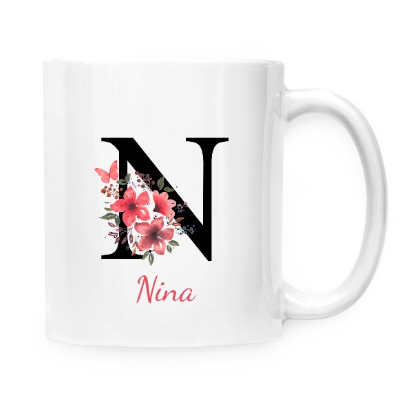 Hrnek malý bílý s potiskem Květinové písmeno N s upravitelným jménem