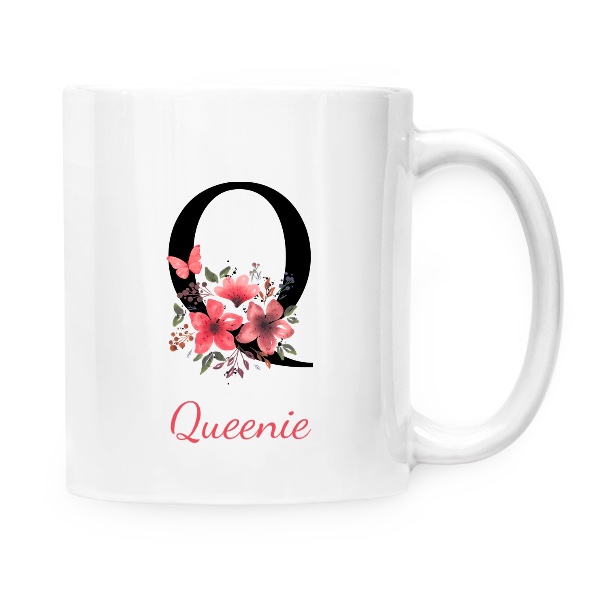 Hrnek malý bílý s potiskem Květinové písmeno Q s upravitelným jménem