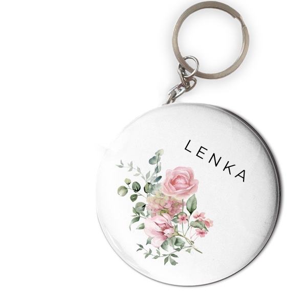 Přívěšek s otvírákem s potiskem Květinové poděkování pivoňky eukalyptus růže se jménem