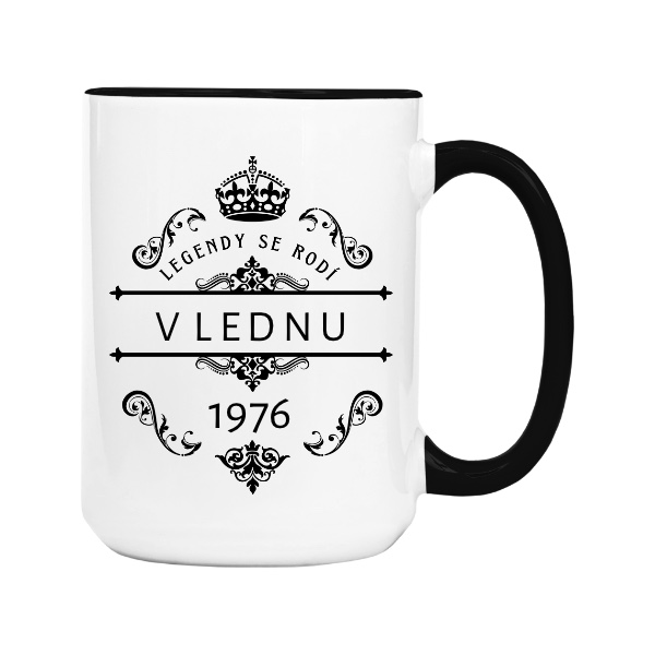 Hrnek velký barevný s potiskem Legendy se rodí s upravitelným datem pro muže