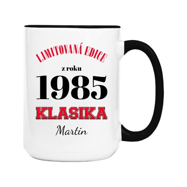 Hrnek velký barevný s potiskem Limitovaná edice z roku 1985 klasika se jménem
