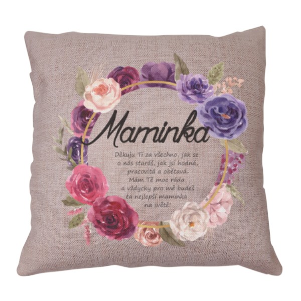 Polštář lněný vzhled s potiskem Maminka Děkuju ti
