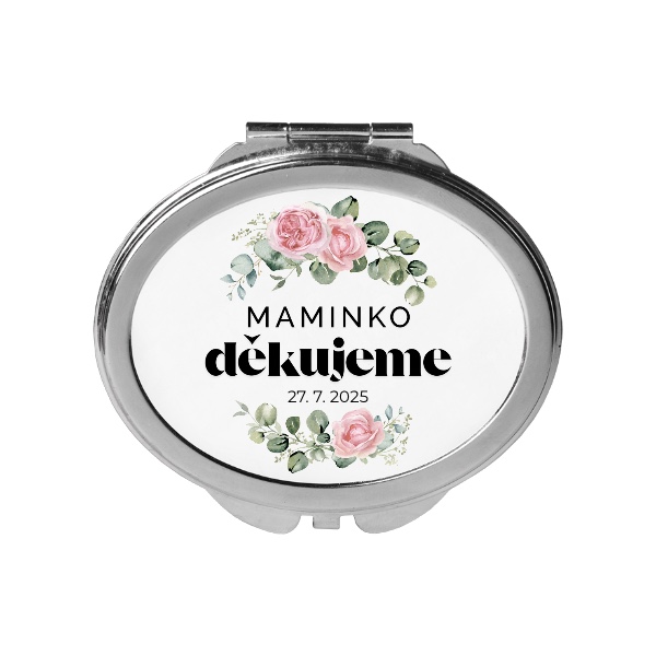 Zrcátko oválné s potiskem Maminko děkujeme pivoňky eukalyptus s datem svatby