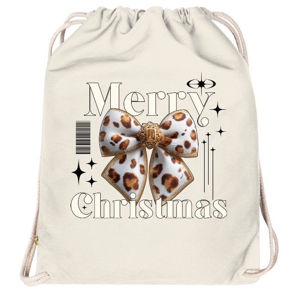 Vak na záda Organic  s potiskem Merry Christmas s mašlí s leopardím vzorem3