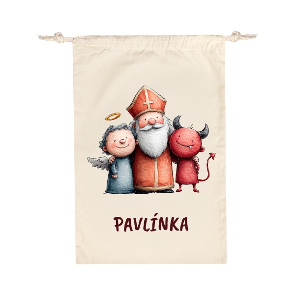 Mikuláš, čert a anděl se jménem dítěte