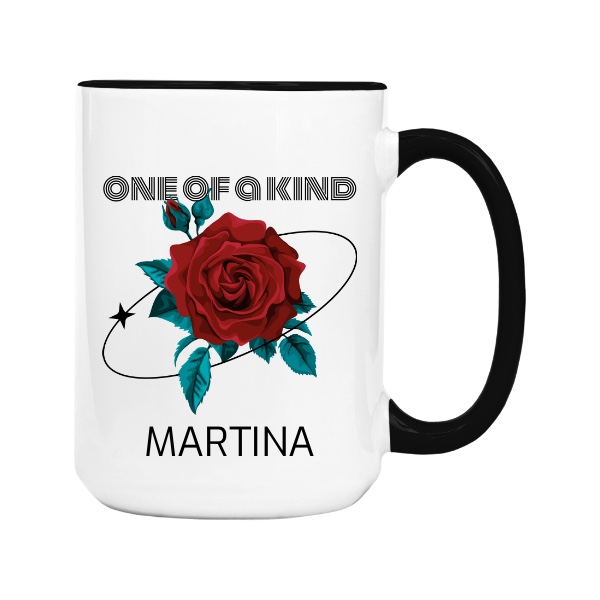 Hrnek velký barevný s potiskem One of a Kind červená růže se jménem