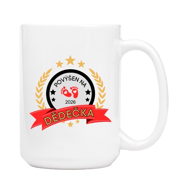 Hrnek velký s potiskem Povýšen na dědečka holčičky s upravitelným datem