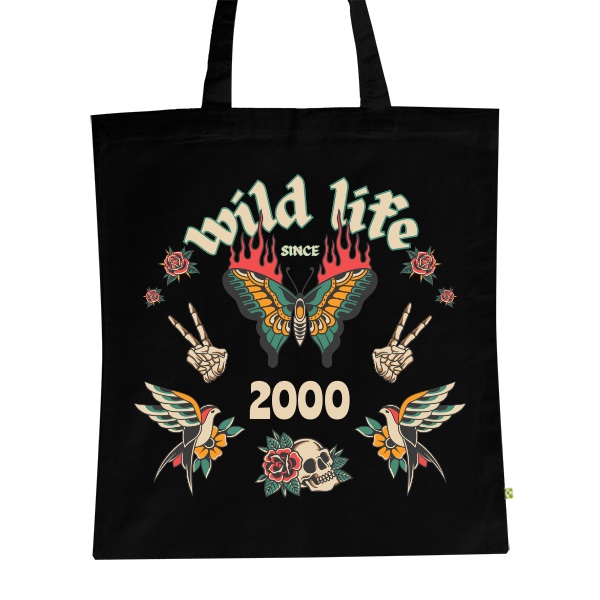 BIO plátěná taška s potiskem Rockabilly Wild life since 2000 upravitelný rok