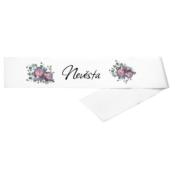 Šerpa s potiskem Šerpa Nevěsta Fialová pivoňka a eukalyptus