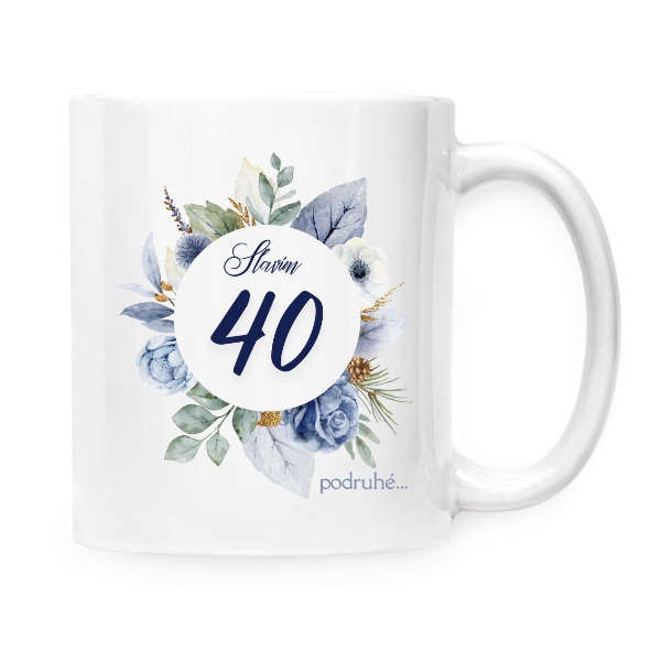 Hrnek malý bílý s potiskem Slavím čtyřicet podruhé
