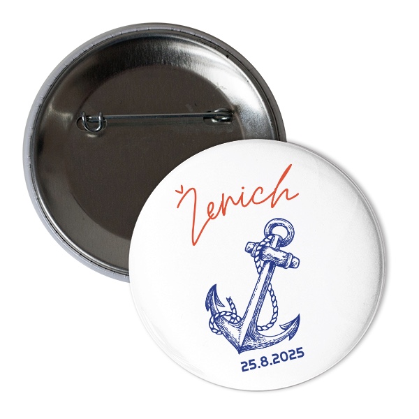 Odznáček  s potiskem Svatební Ženich s kotvou upravitelné datum