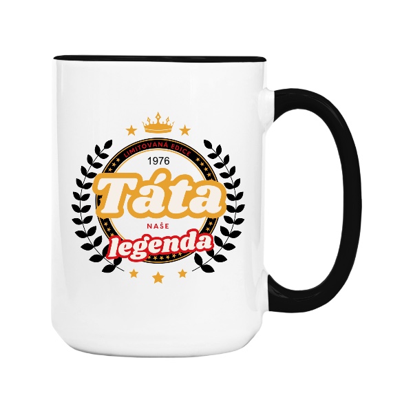 Hrnek velký barevný s potiskem Táta naše legenda u upravitelným rokem