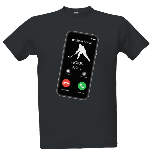 Tričko s potiskem Telefon s hokejistou a textem hokej volá