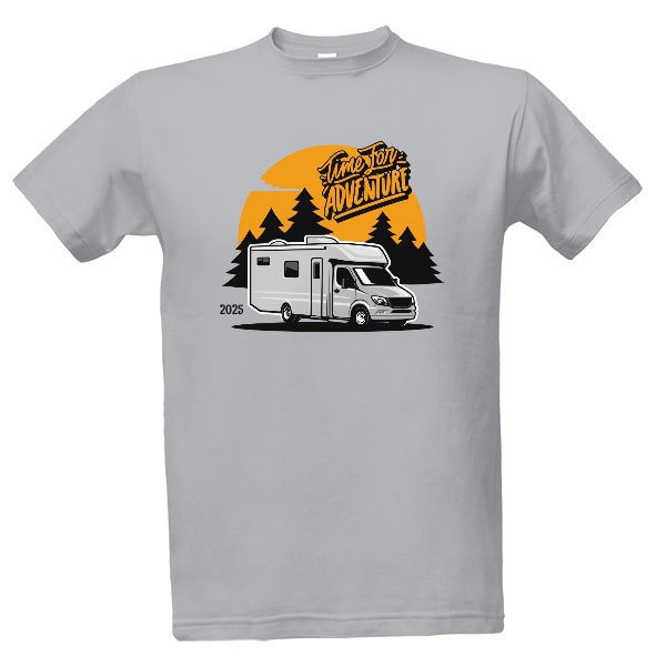 Tričko s potiskem Time for Adventure obytný vůz s upravitelným rokem