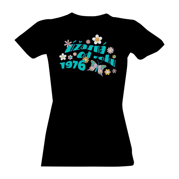 Tričko s potiskem Úžasná od roku 1976 s motýlem