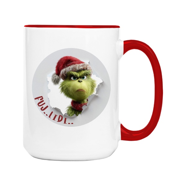 Vánoční skřítek ve stylu Grinche s textem Fuj lidi
