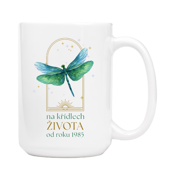 Vážka s textem na křídlech života od roku 1985