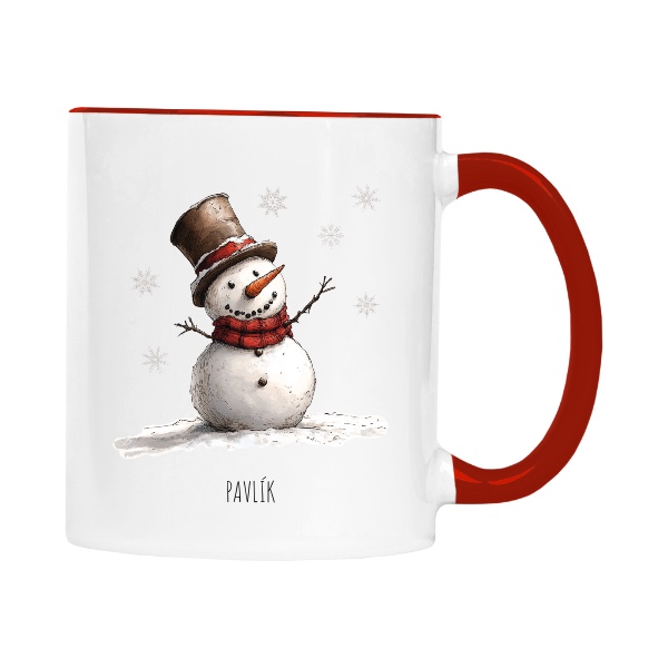 Hrnek malý barevný s potiskem Veselý sněhulák se jménem